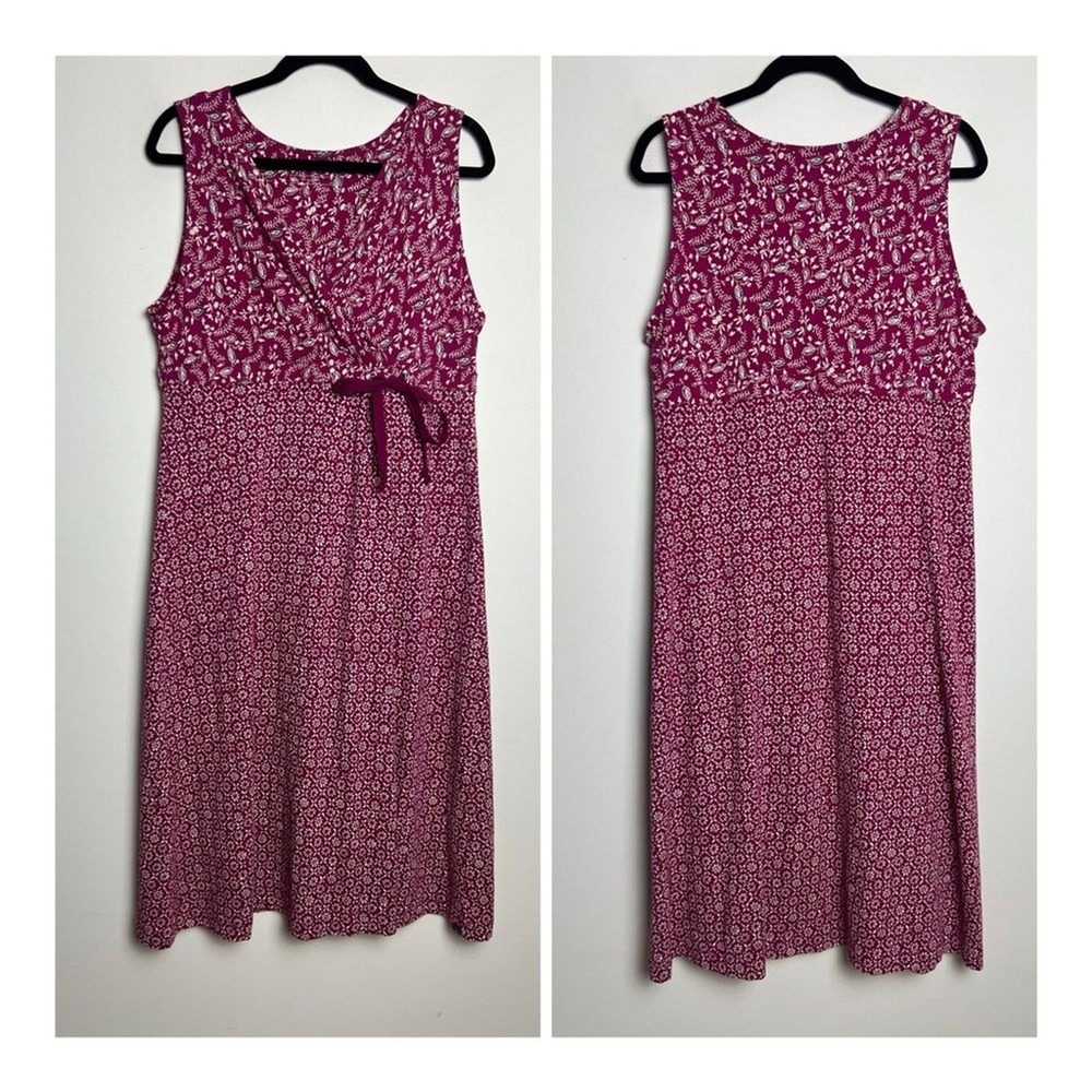 Eddie Bauer Women's Large Raspberry Floral Surplice Bodice 100% Cotton Dress